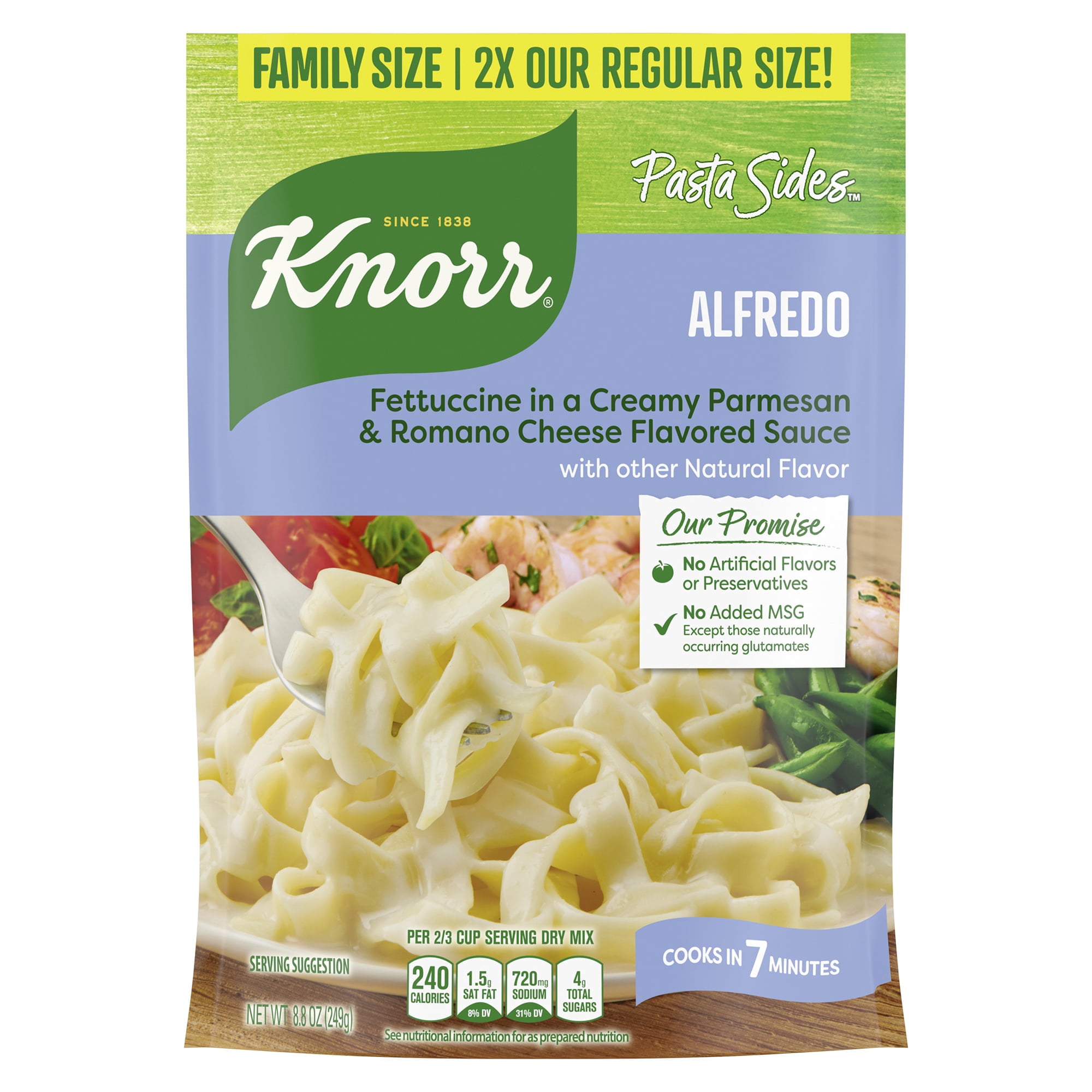 Knorr No Artificial Flavors Creamy Alfredo Pasta Cooks in 7 Minutes, 8.8 oz 2x Regular