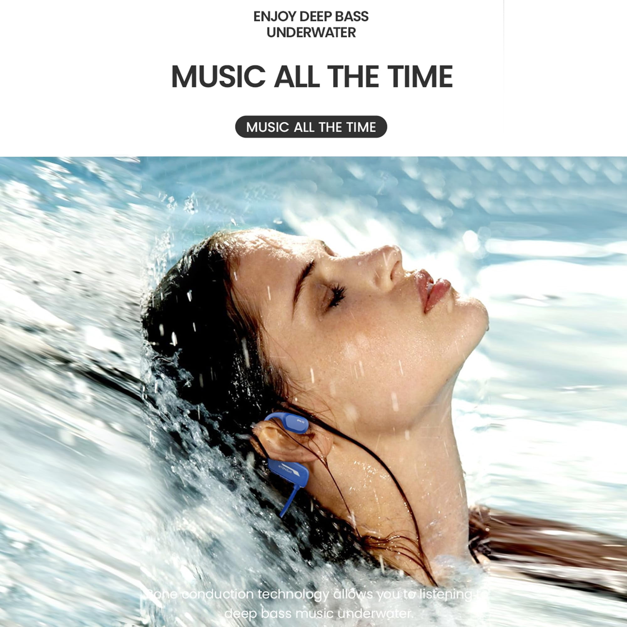 Konstreet Bone Conduction Headphones IP68 Swimming Waterproof Dustproof Sweatproof MP3 Player Headset Underwater Music Player 8GB Memory, Open-Ear Wireless Bluetooth 5.3 with Mic for Running, Cycling