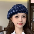 thumbnail image 4 of Women's Plaid Beret Hat, Wool Blend Vintage England Retro Painter Cap, Tartan Artist Hat for Daily Casual Wear, School, and Fashion Gift Navy, 4 of 6