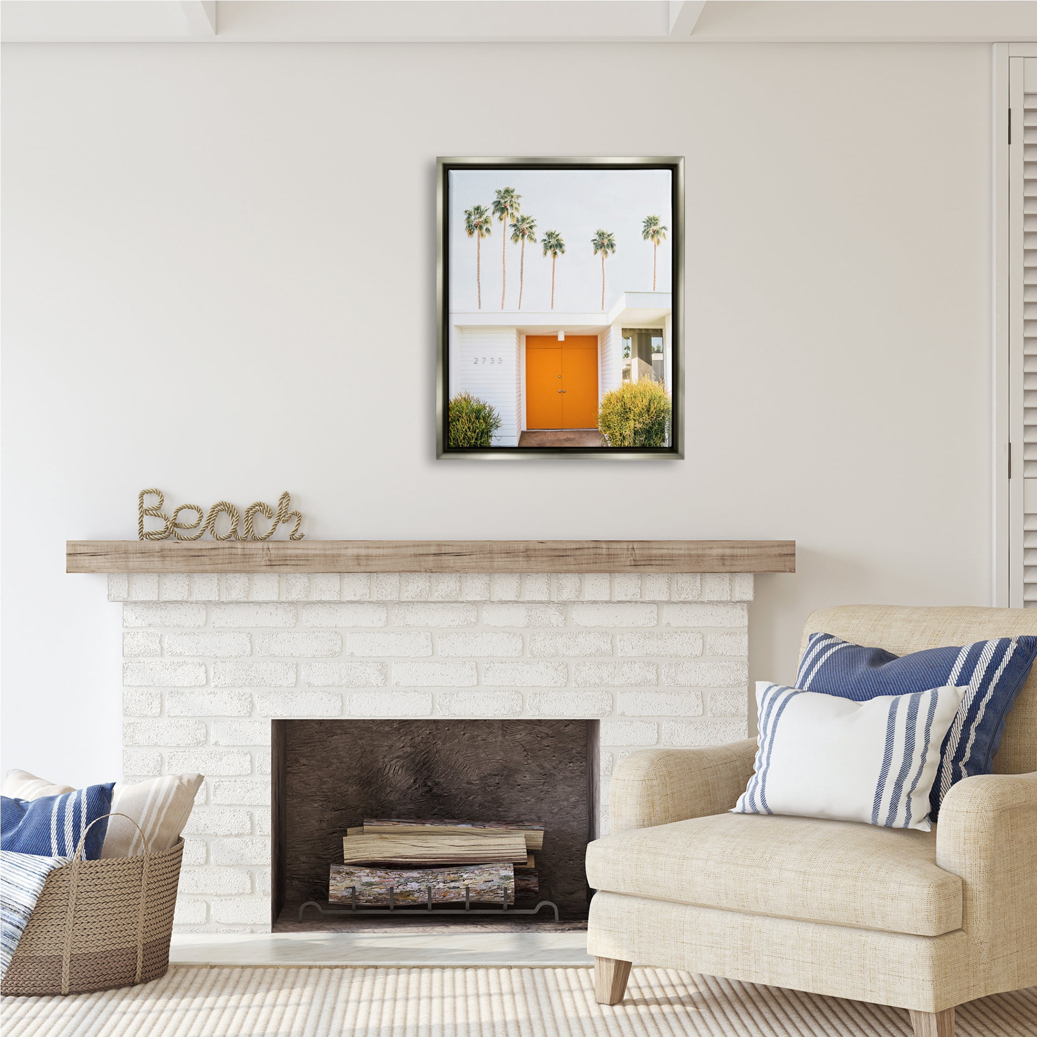 Stupell Industries Palm Springs Orange Door Botanical & Floral Photography Gray Floater Framed Art Print Wall Art, 25 x 31