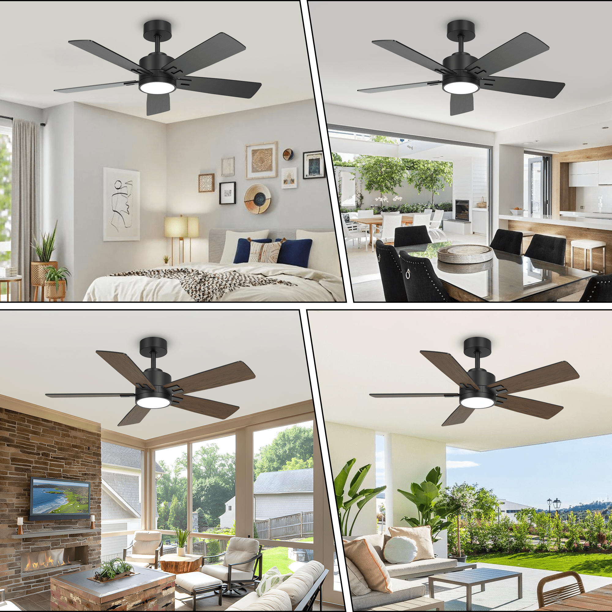 42 inch Smart Ceiling Fan with Light, Alexa/Tuya App Control, Indoor Outdoor Dual Finish 5 Blades Modern Farmhouse Small Fan for Bedroom Kitchen