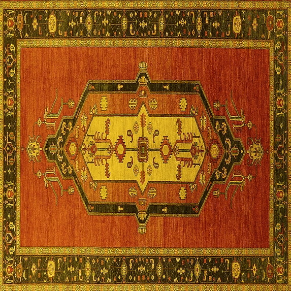 Ahgly Company Machine Washable Indoor Square Oriental Yellow Industrial Area Rugs, 6' Square