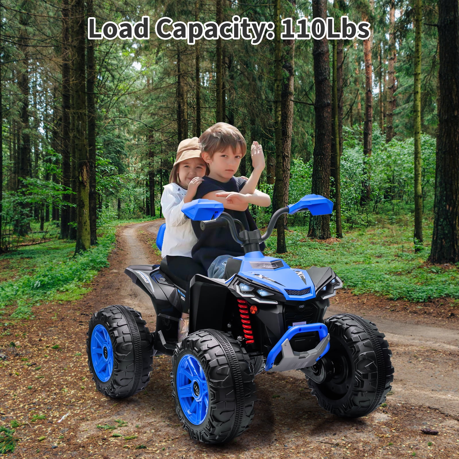 24V 2-Seater Electric Kids ATV Ride-On Car – Dual 550W Motors, Off-Road 4-Wheeler, 14.4'' Wheels, LED Lights, Music, High/Low Speed, For Boys & Girls Ages 3-8