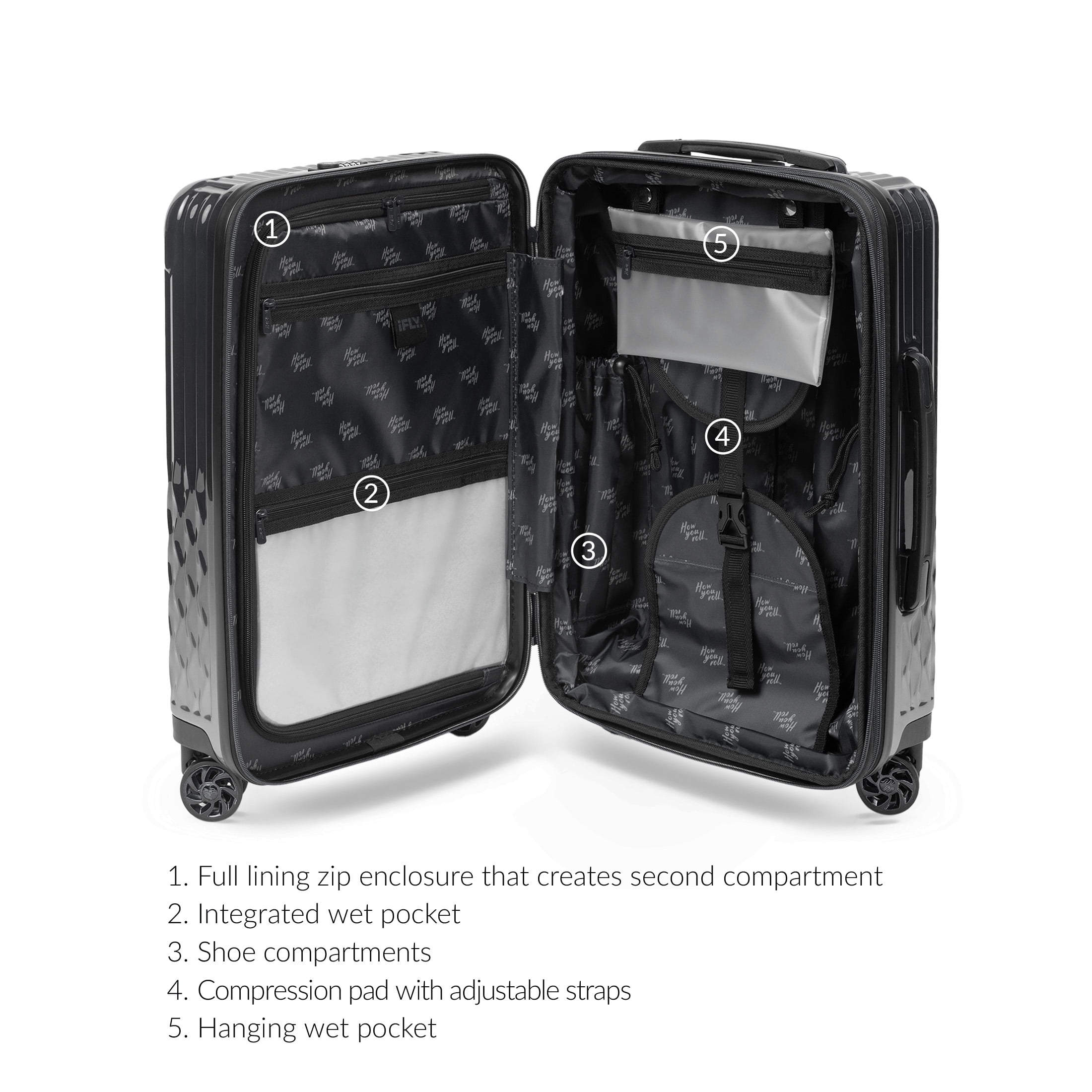 iFLY Elite 2-Piece Expandable Hardside Spinner Luggage Set, with TSA Lock, 20" Carry-on and 28" Checked Luggage, Black