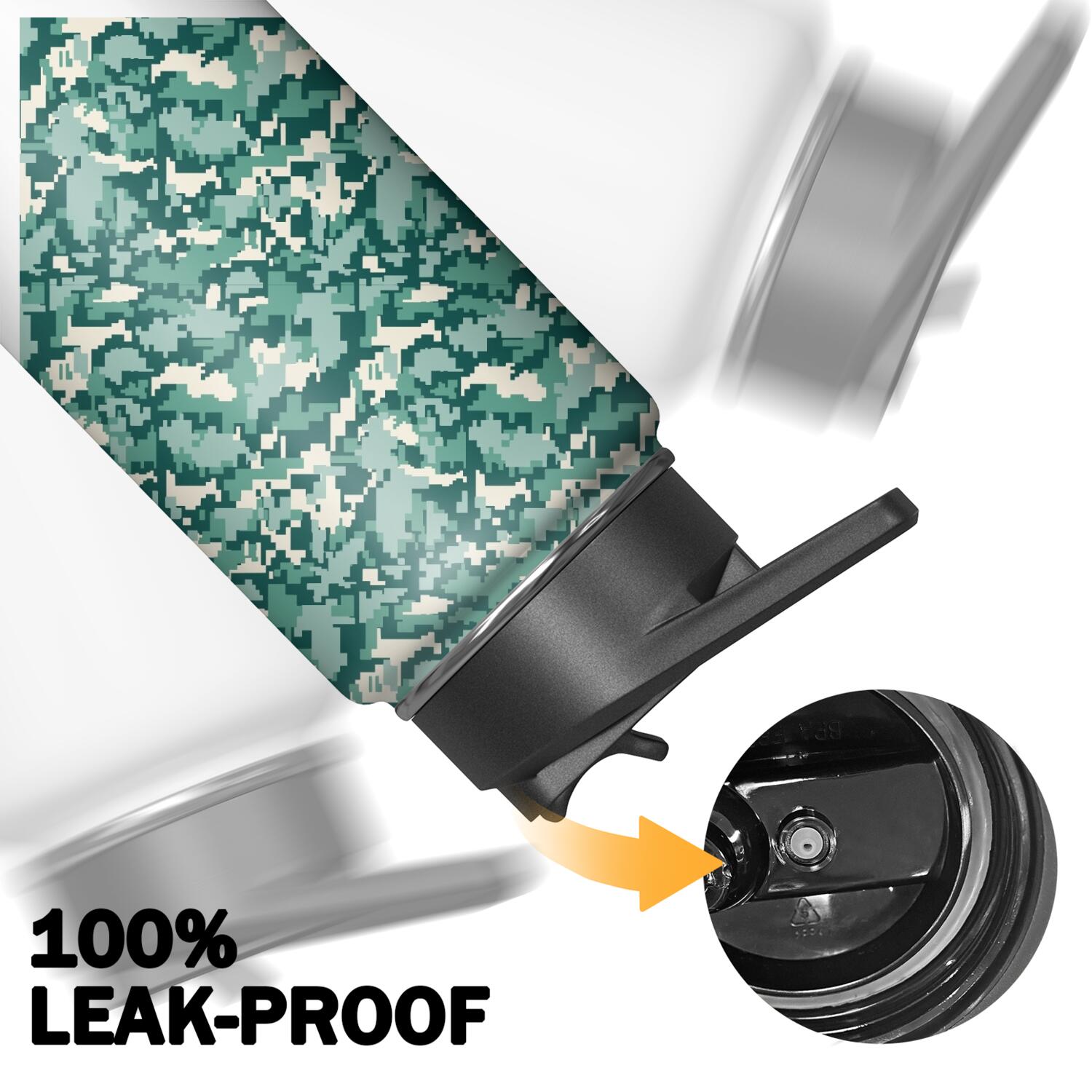 Camouflage Insulated Stainless Steel Water Bottle with Straw & Cleaning Brush – 18/32/40 Oz | Leakproof, BPA-Free, 304 Stainless Steel, Wide Mouth, Travel Mug for Car, Gym, Office