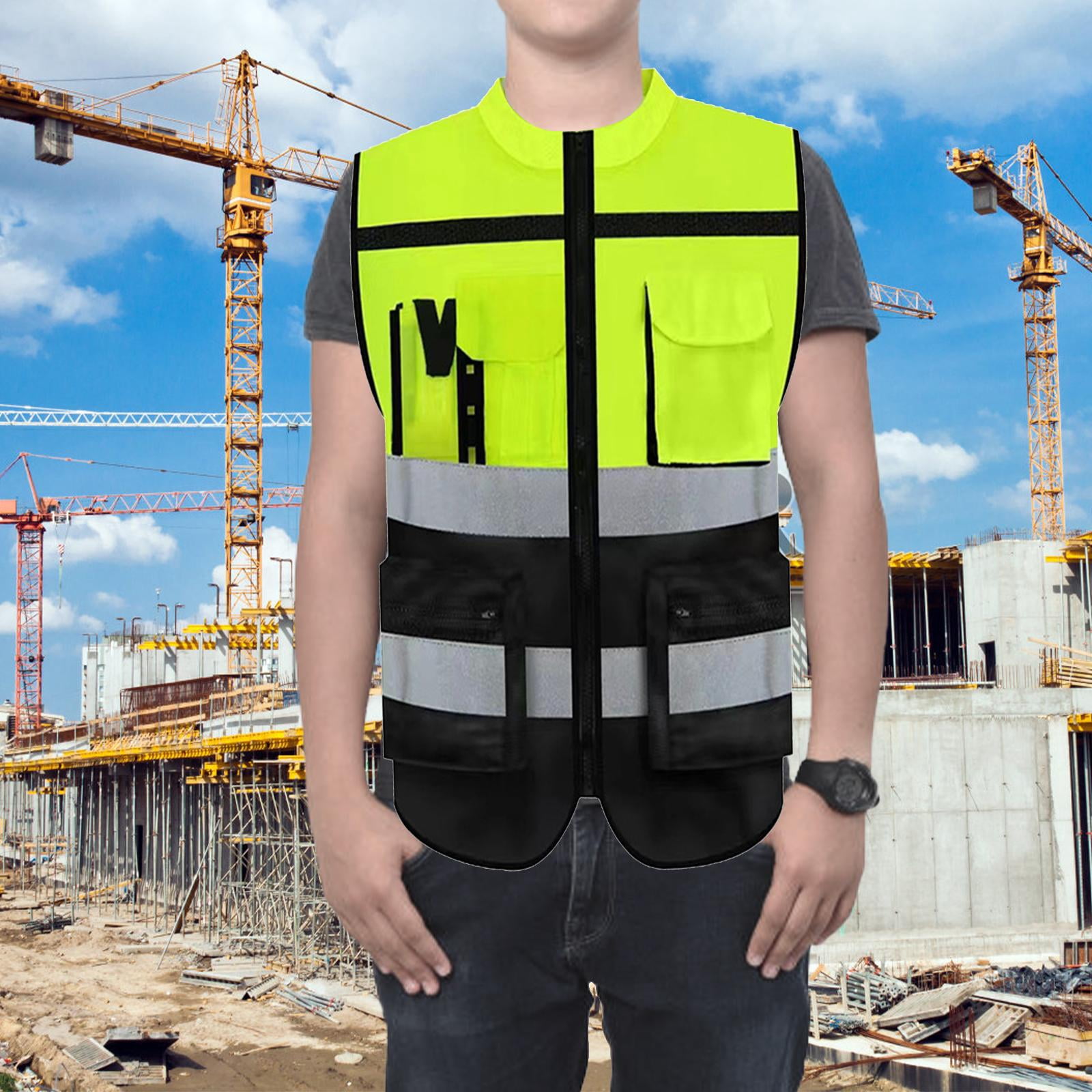 Vensio -High Visibility Reflective Vest with Multiple Pockets and Zipper, Lightweight Breathable Workwear for Night Running Cycling and Safety Personnel, Green XXXL