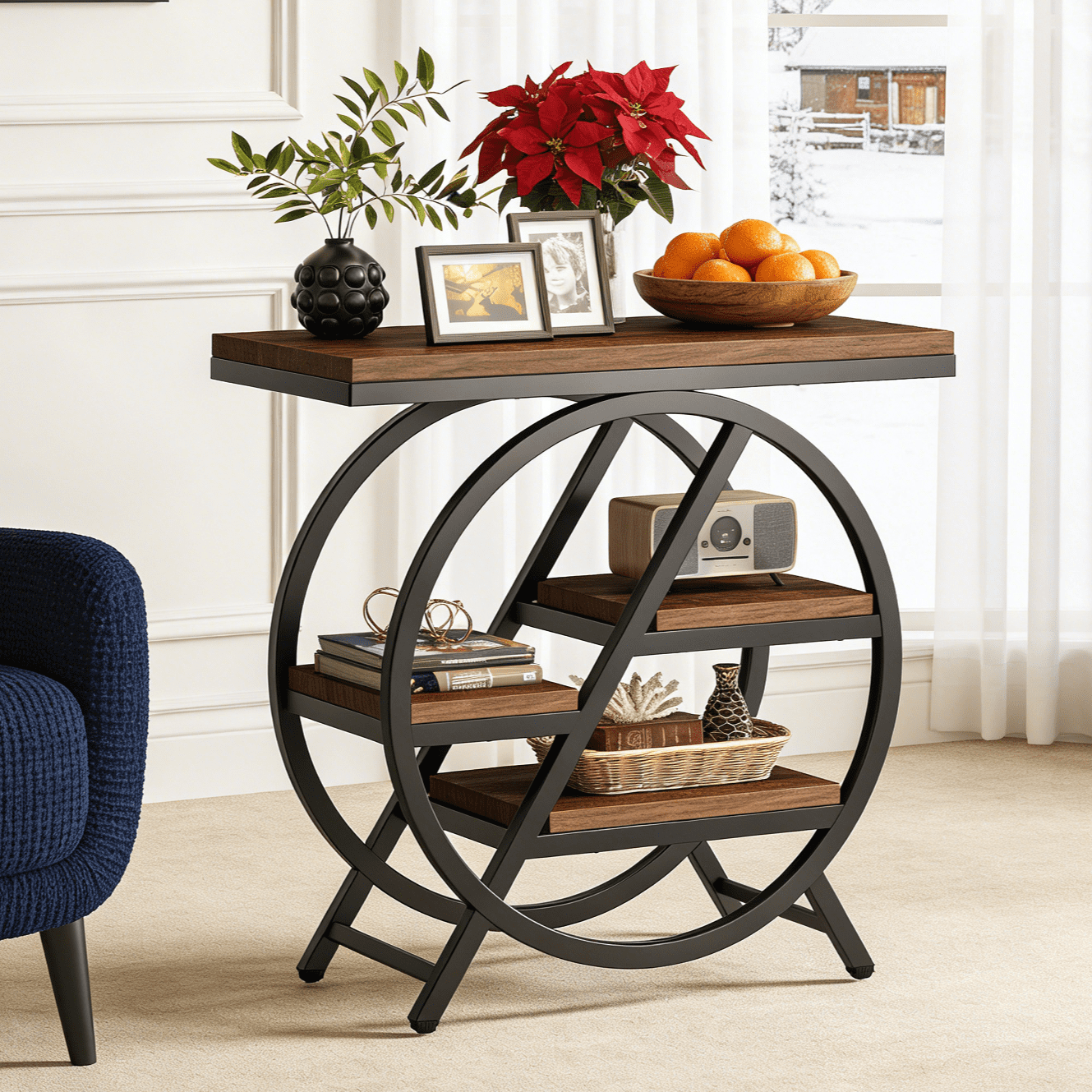 Fnova End Table Modern Wood Narrow Farmhouse Side Tables with Storage Shelf for Living Room, Bedroom, Nightstand