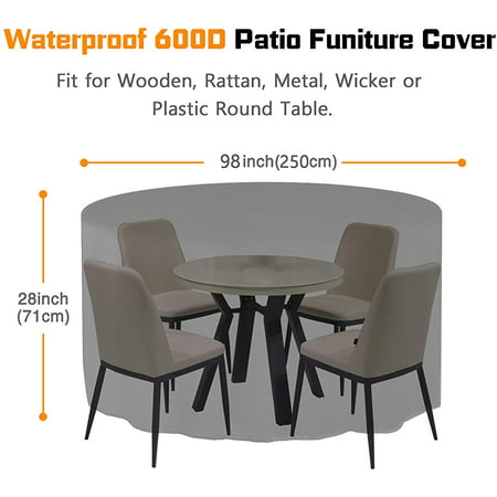 Selm Patio Furniture Cover 600d Outdoor Round Table Chair Set Covers Waterproof Heavy Duty With 2 Fixing Buckles And Wind Draw String 98 D X 28 H Black Canada - How To Patch Outdoor Furniture Covers