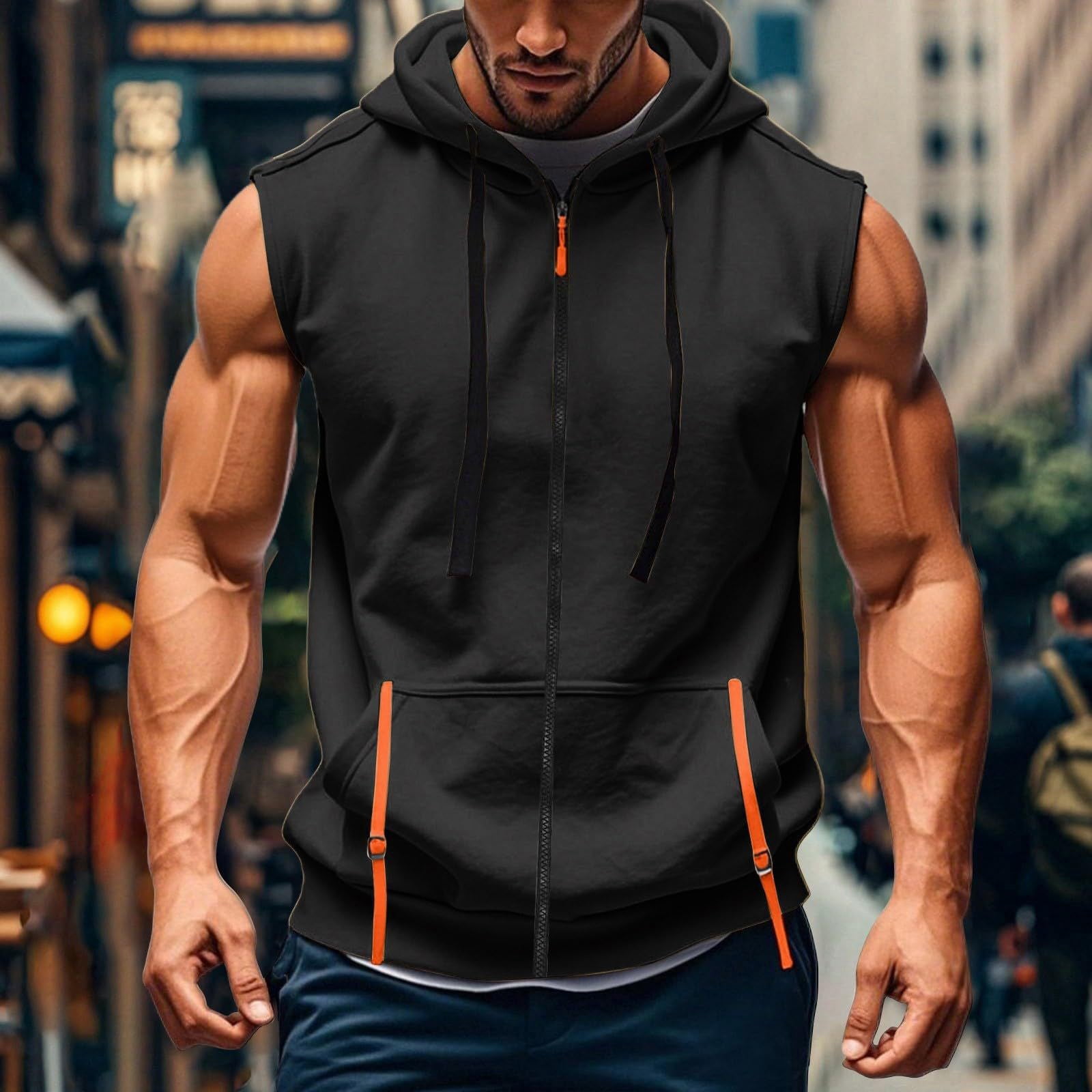 Men's Hooded Zipper Cardigan 60% Cotton 40% Linen Sleeveless Vest Quick Dry Breathable Workout Running Bodybuilding Casual Gym Outdoor Sports Beach | Zenithor,Black M