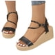 thumbnail image 3 of Bmisegm Ladies Summer Casual Shiny Leather Solid Colour Slope Heel Buckle Beach Large Size Sandals Sandals Women Summer Black 6.5, 3 of 9