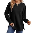 thumbnail image 4 of Visaly Crew Neck Side Split Sweatshirt for Women Long Sleeve Pullover Shirts Casual Loose Side Slits Tunic Top Dressy Sweatshirts Gym Sweatshirt Tunic Pullover Shirts Black L, 4 of 5