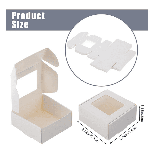 150 Pieces Mini Kraft Paper Box with Window Present Packaging Box Treat Box for Homemade Soap Treat Bakery Candy (White)