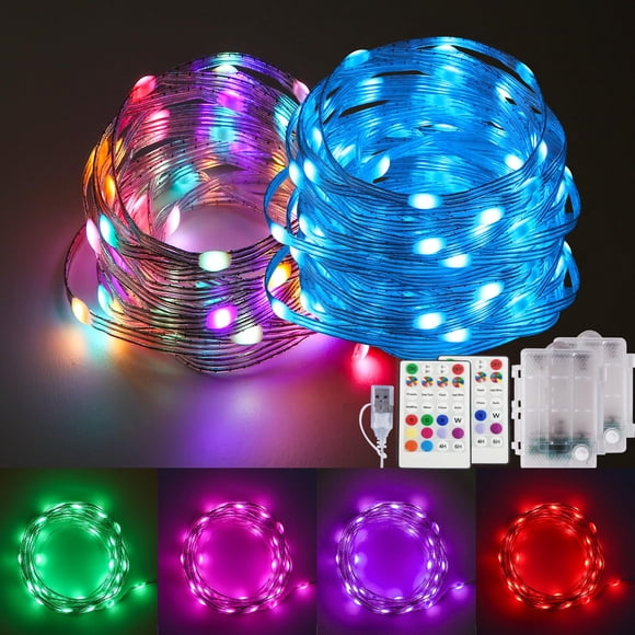 Guirnalda de luces LED que cambian de color, 16.4 pies, paquete de 2