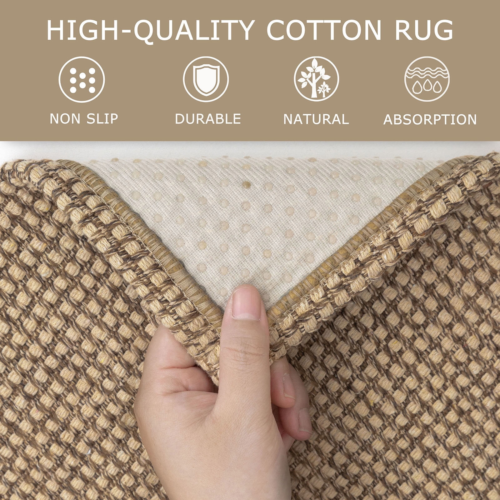 iOhouze Runner Rug for Hallways 2x6ft Woven Washable Rug Hall Carpet Runner Natural Cotton Rubber Backing Entryway Runner Rugs