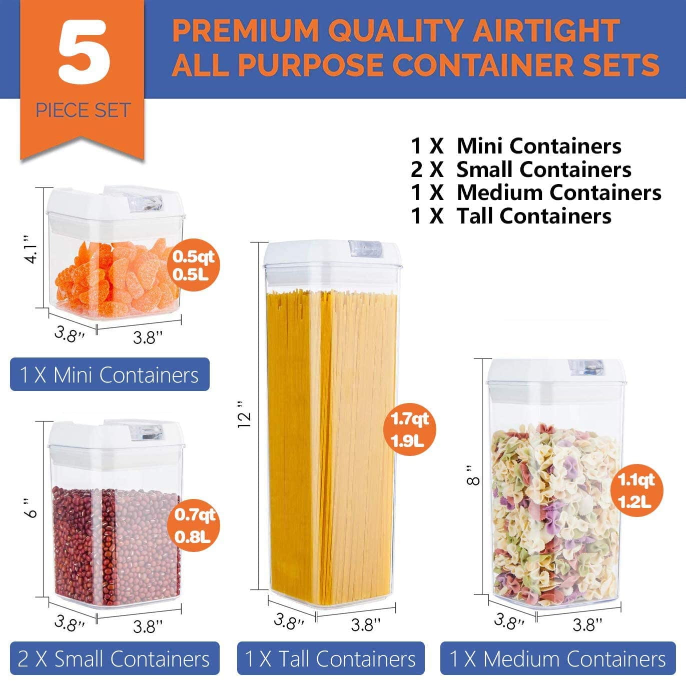 Wewdigi Kitchen Food Storage Containers Set, Kitchen Pantry Organization and Storage with Easy Lock Lids, 7 Pcs