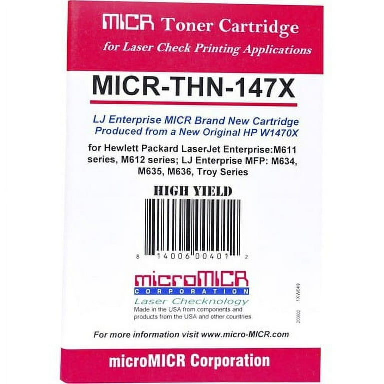 microMICR MICR High Yield Laser Toner Cartridge - Alternative for HP 147X - Black - 1 Each - 25200 Pages microMICR MICR High Yield Laser Toner Cartridge - Alternative for HP 147X - Black - 1 Each - 25200 Pages