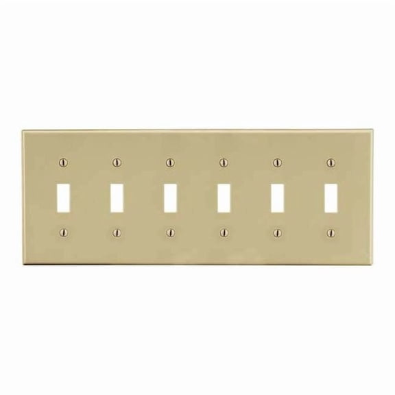 Toggle Switch Wall Plate, Number of Gangs: 6 Plastic, Satin Finish, Ivory