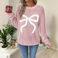 thumbnail image 4 of ClodeEU Womens Christmas Cute Bow Long Sleeve Sweaters,Loose Crewneck Knit Pullover Pink,Womens Plus S, 4 of 8
