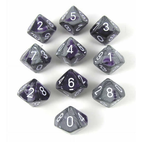 Chessex Dice Sets Gemini Purple Steel with White Ten Sided Die d10 Set 10