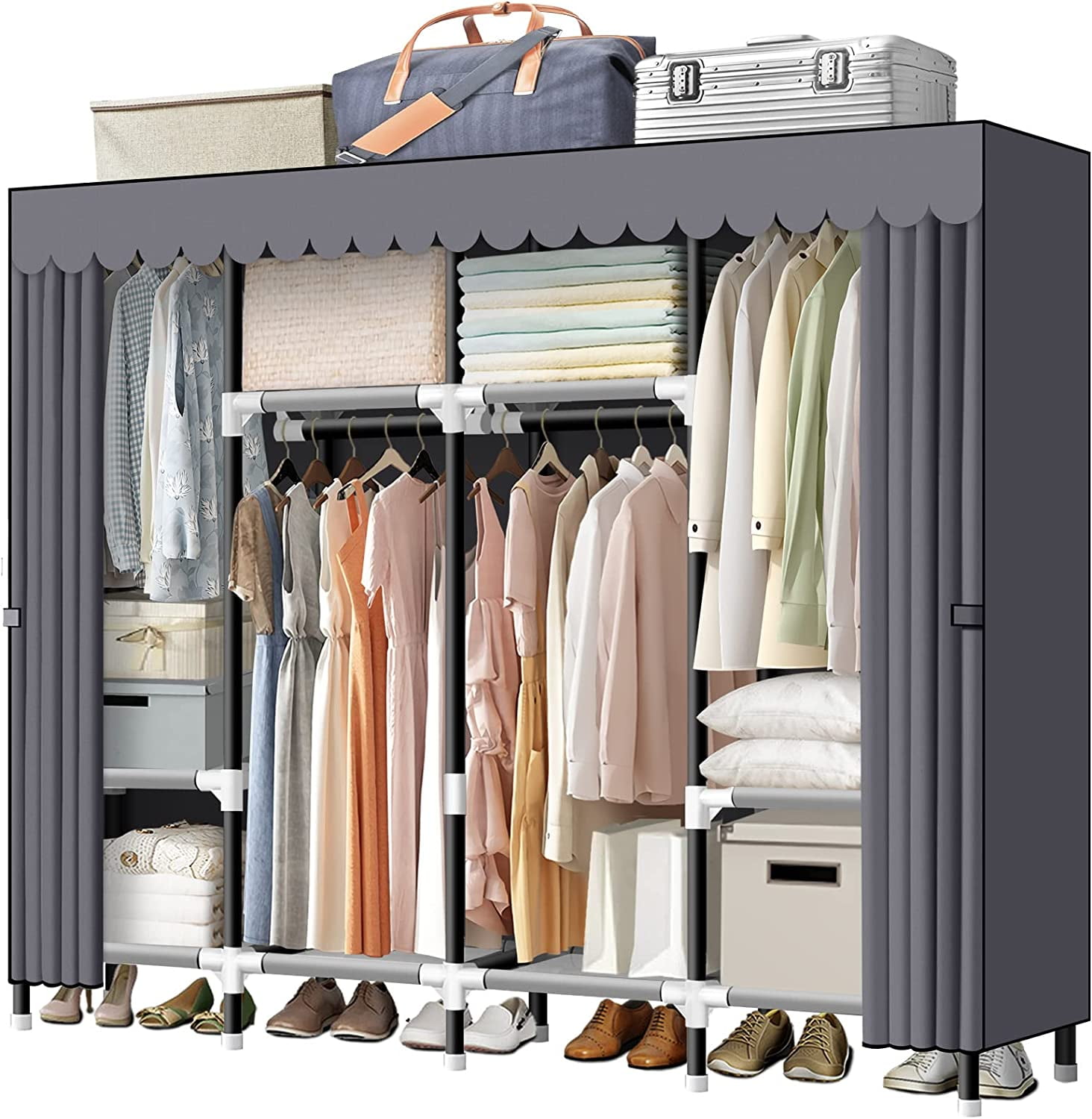LOKEME Portable Closet, Wardrobe Closet for Hanging Clothes with 4