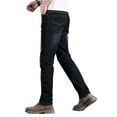 thumbnail image 4 of Pantalones vaqueros de hombre con forro polar, corte recto, elásticos, cálidos for el invierno, color azul claro, 4 of 7
