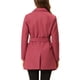thumbnail image 3 of Abrigo de trench de longitud media con cinturón y doble botonadura para mujer Inspire Chic, talla XL, color rojo sandía, 3 of 7