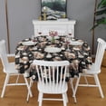 thumbnail image 2 of Black Highland Cow Flower Gnome Pattern Round Tablecloth 60"x60",Wrinkle Wipeable Table Cloth for Kitchen Dining Room Picnic Patio Party, 2 of 6