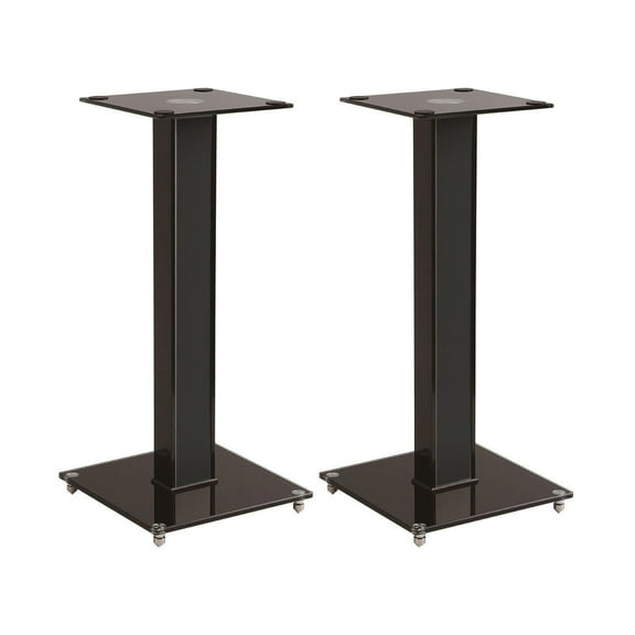 Monoprice Elements Speaker Stand - 18 Inch (Pair) With Cable Management, Strong Tempered Glass Base With Floor Spikes