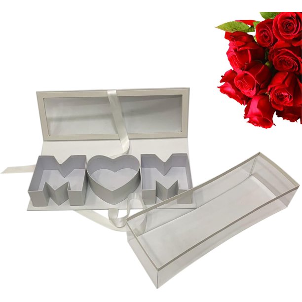 Caja rellenable con forma de carta de regalo de flores para mamá, Caja de flores para el día de la madre, Caja de regalo vacía con flores para mamá, Caja rellenable con forma de letra de mamá, Regalos