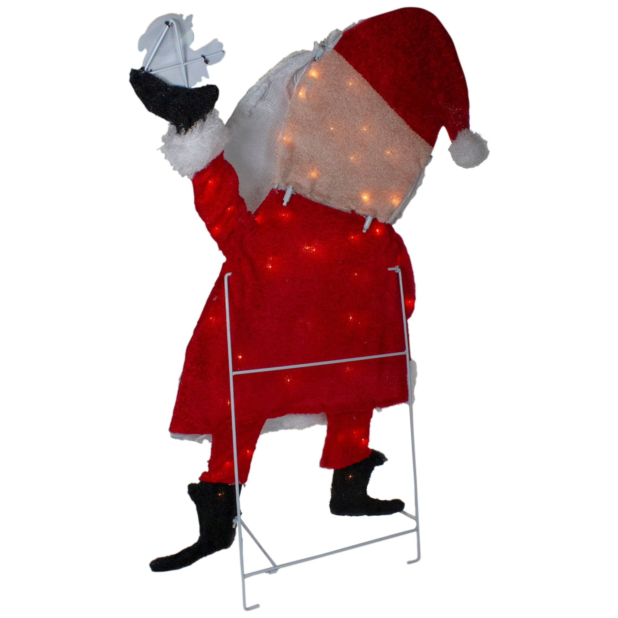 32" Lighted Red and White Chenille Santa Outdoor Christmas Decoration