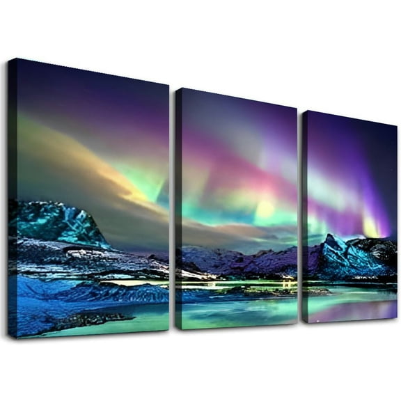 SHANXI Aurora Borealis Canvas Wall Art Northern Lights Prints Painting Artwork for Living Kids Room Bedroom Office Wall Decoration Scenery Framed Picture Decor Panel Ready to Hang 12"x16"x3pcs