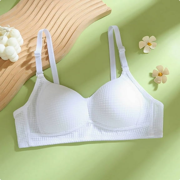 Teen Girls Wireless Bra High School Student Girl Gathered Sports Casual Support Bralettes with Adjustable Strap Padded Training Bras for Girls White L