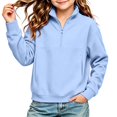 thumbnail image 2 of ZBSOKO Girls' Sweatshirts Quarter Zip Pullover Warm Sweatshirt Turn Down Collar Loose Fit Solid Color Winter Tops Sizes 5-15 Years, 2 of 7