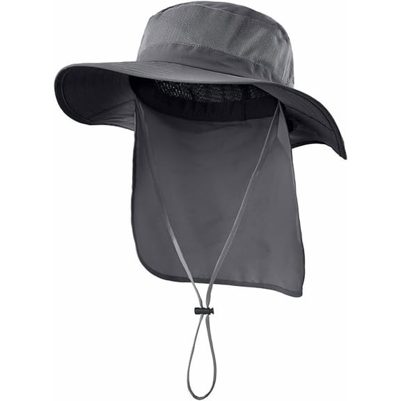 PLERISE UPF50 Mesh Sun Hat Wide Brim Fishing Hat with Neck Flap for Men Women Outdoor
