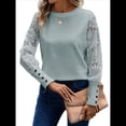 thumbnail image 2 of Top de Cuello Redondo con Encaje Bordado y Larga en Color Liso para Mujer Lago Azul M, 2 of 8