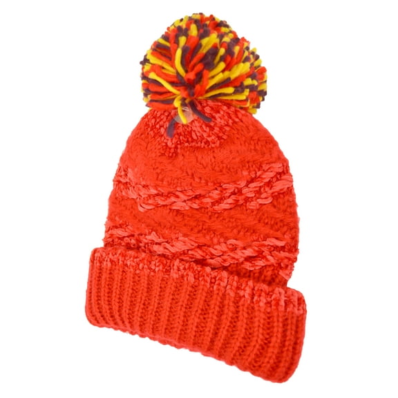 INC International Concepts Women's Chenille Striped Multi Pom Beanie Hat Red Size Regular
