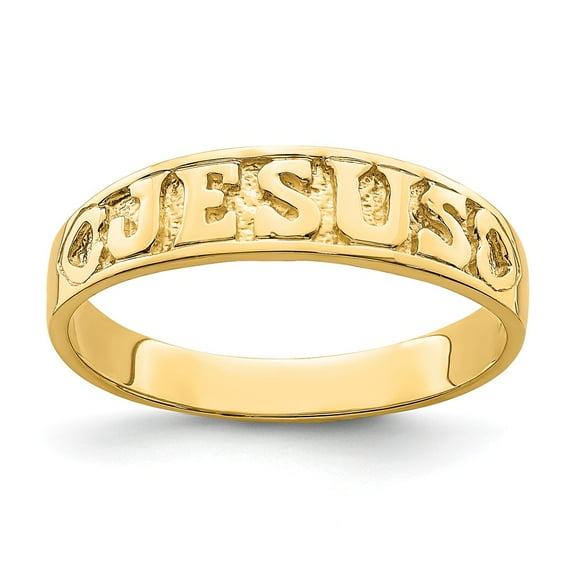14K Yellow Gold Ring Band Themed Polished Jesus with Hearts