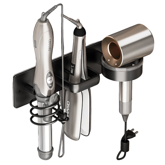 GIRACOA 3-in-1 Hair Dryer Holder Wall Mounted, Heat-Resistant Space Aluminum Blow Dryer Stand for Hairdryer Curling Iron Flat Iron