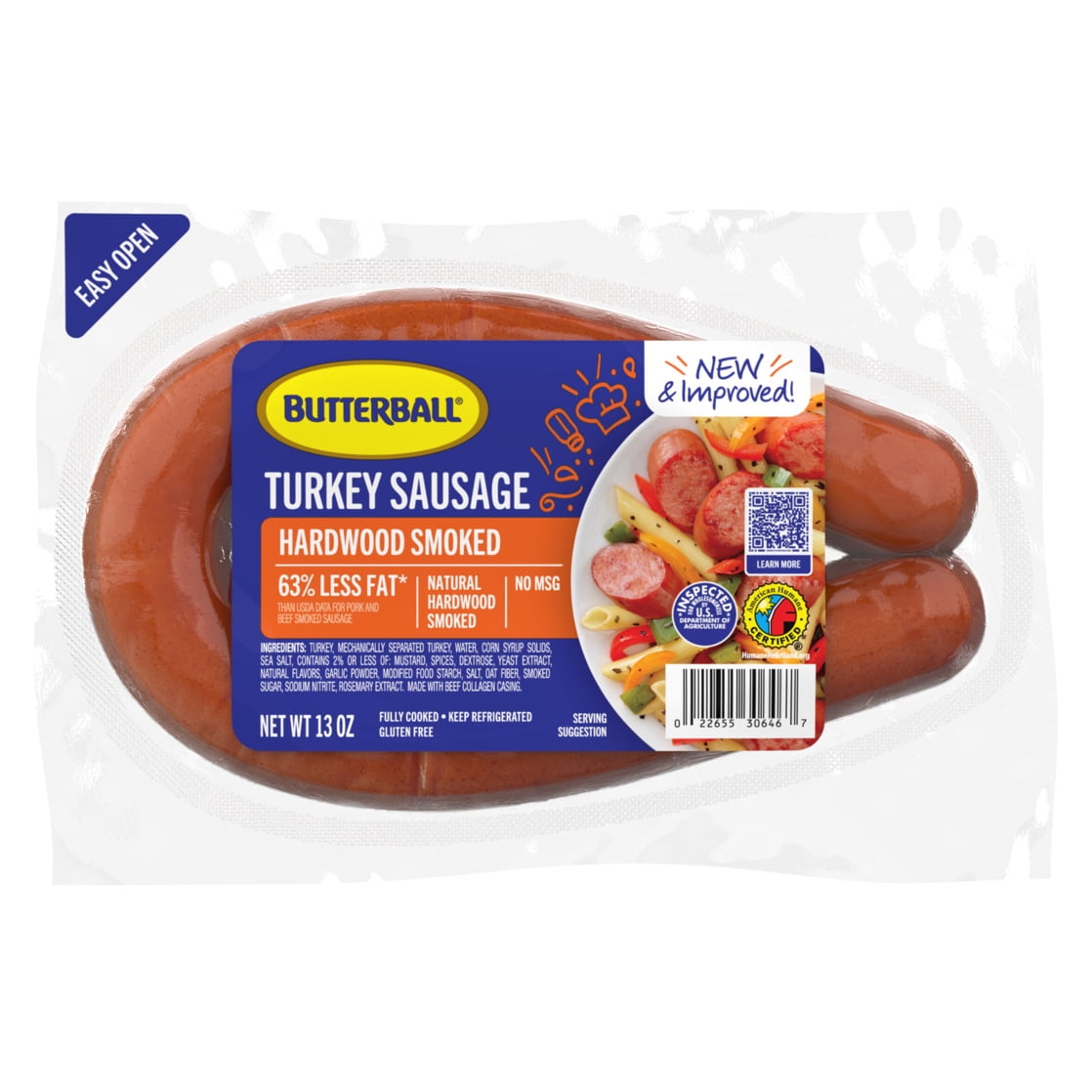 Butterball, Fully Cooked Natural Hardwood Smoked Turkey Sausage, Refrigerated 13 oz Plastic Wrapper