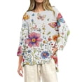 thumbnail image 1 of WZXFASHION T-Shirts Décontractés à Manches 3/4 pour Femmes, Col Rond, Coton, Liquidation, Manches Longues, 1 of 5