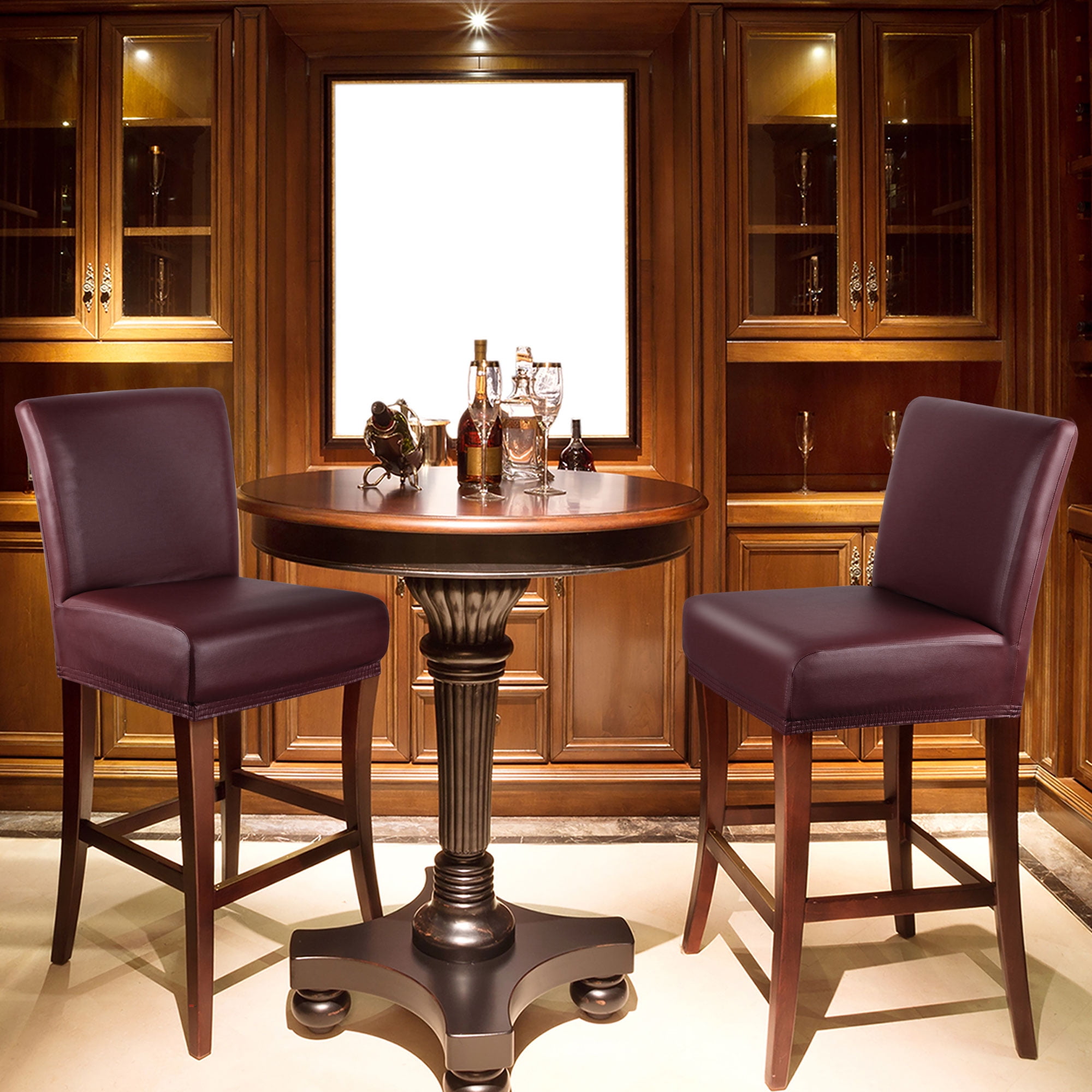 Unique Bargains Waterproof Bar Stool Covers for Short Back Chair Slipcovers Burgundy 2 Pcs