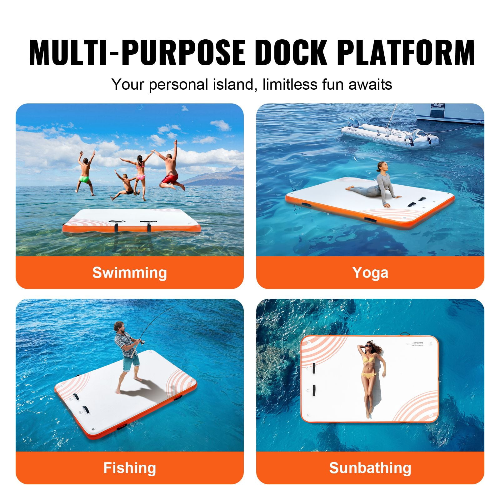Inflatable Floating Dock,8' x 5' Inflatable Floating Dock Mat – Non-Slip Water Platform with Carry Bag & Removable Ladder, Portable Pool Lake Ocean Raft by VEVOR