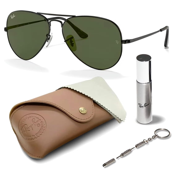 Ray-Ban RB3689 AVIATOR METAL II Pilot Shaped Non-Polarized Sunglasses for Men & Women - Includes Official RAYBAN Eyewear Kit - Ideal Formal & Casual Wear Sunglasses - G-15 Green Lens