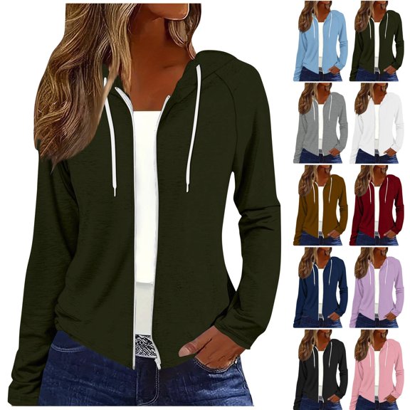 Women's Raglan Sleeve Hooded Full Zip Lightweight Sweatshirt Jacket,Thin Drawstring Hoodie with Side Pockets,Army Green,Women's Plus Size L