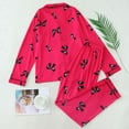 thumbnail image 6 of Valentine's Day Pajamas for Women Bow Print Long Sleeve Top and Full Length Pants Satin Sleepwear Red L, 6 of 7
