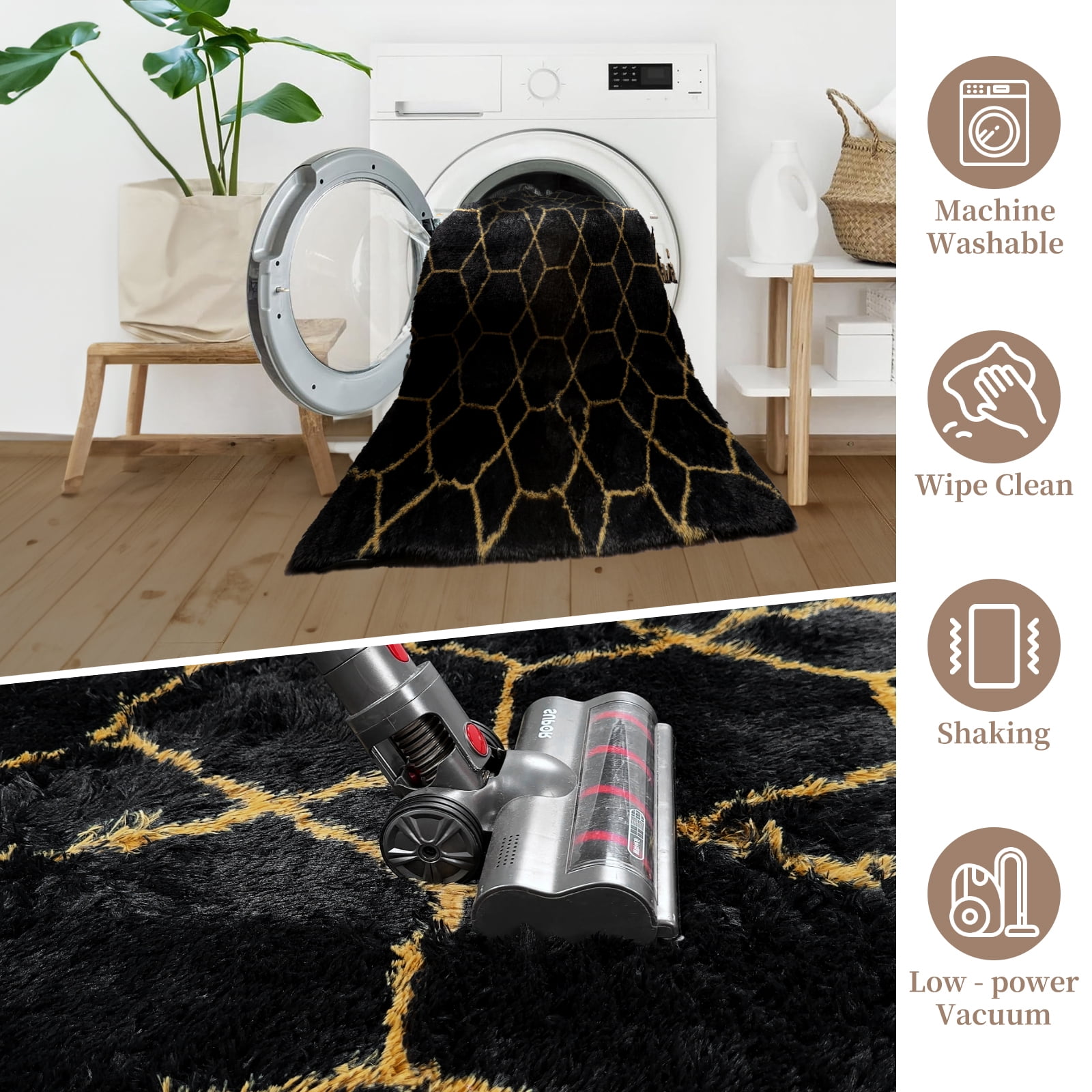 8ft x 10ft Area Rug, Soft Fluffy Area Rugs for Living Room Bedroom Geometric Carpet, Black and White