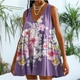 thumbnail image 2 of MIUOWANP Breathable A-Line Sleeveless V-Neck Dress for Women with Loose Pleats Daily Floral Print Casual Dress Size S(4)Purple, 2 of 5