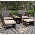 thumbnail image 6 of 5-Piece Patio Conversation Set Balcony Furniture Set with Beige Cushions, Brown Wicker Chair with Ottoman, Storage Table for Backyard, Garden, Porch, 6 of 8