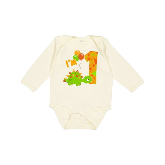 Inktastic Happy Dinosaur First Birthday-green Boys or Girls Long Sleeve Baby Bodysuit