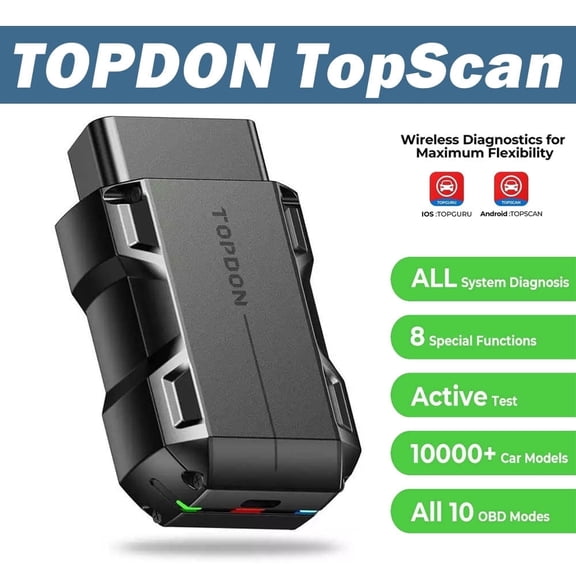 TOPDON TopScan OBD2 Scanner Bluetooth, Bi-Directional Scanner Wireless All System Diagnostic Tool for iOS & Android, 8  Hot Reset, Repair Guides, Check Engine Car Code Reader, Performance Test